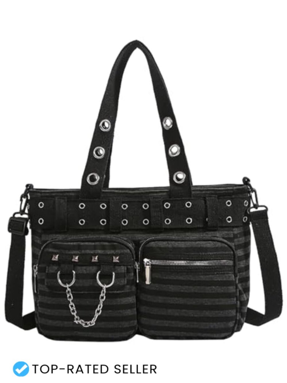 Corduroy Tote Bag for Women, Goth Shoulder Handbag with Zipper, Y2K Hobo Purse
